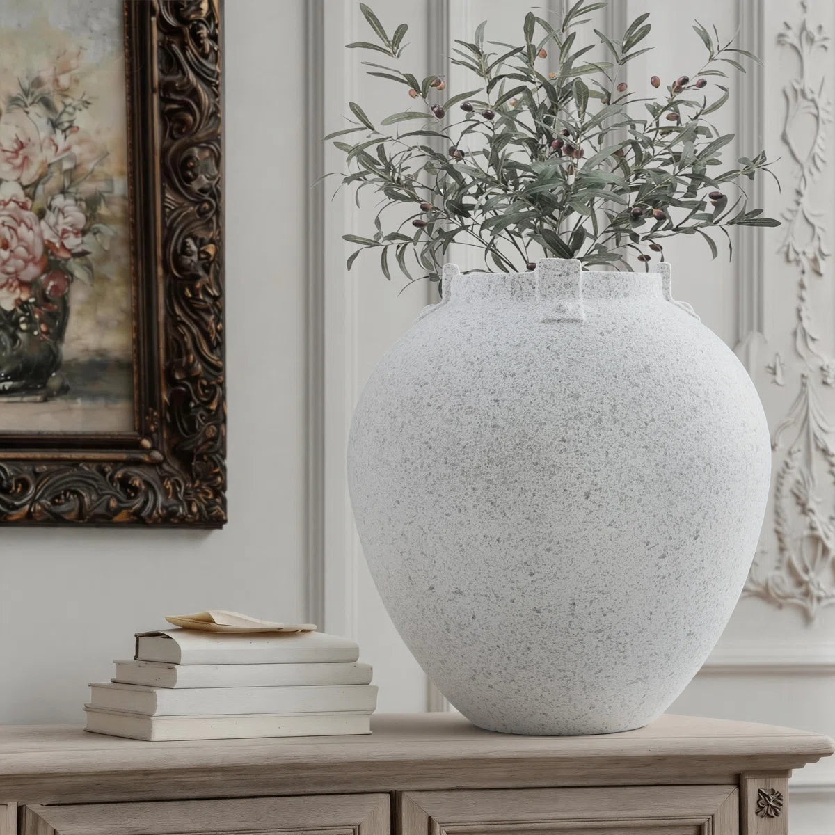 Neutral Textured Ceramic Table Vase Stoneware & Terracotta Table Vase White Textured Porcelain Vase