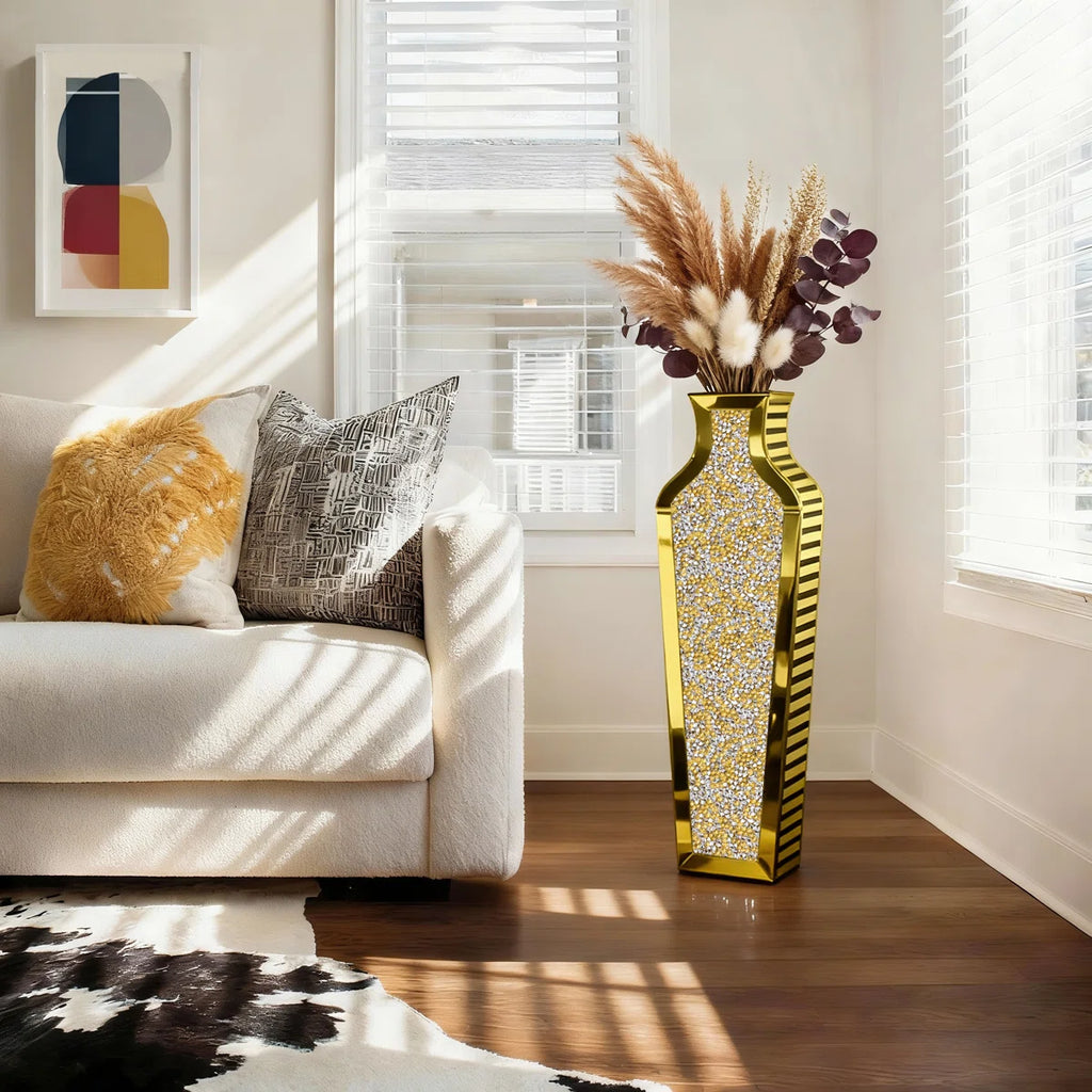 DeGrailly Luxury Gold Glass Glass Floor Vase Crystal Home Decor
