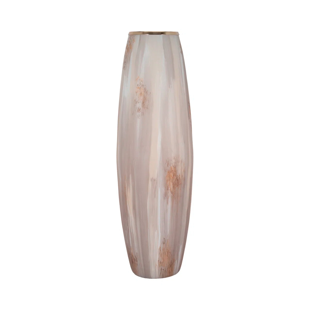 Jocelyn Modern Textured Tall Glass Vase for Home Decor - Decorative Table Flower Vase with Metal Rim for Living Room Styling and Tabletop Display - Tan
