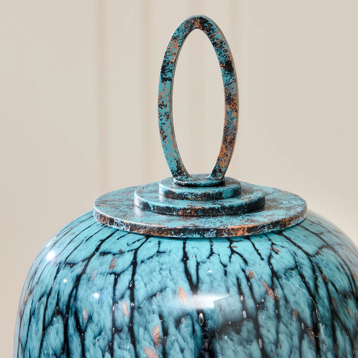 Hand-blown fashionable blue tree-shaped textured colored glass tabletop modern vase with glazed glass texture and wide mouth decorative vase