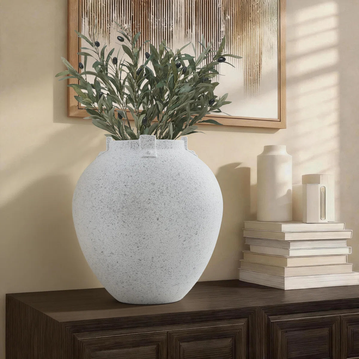 Neutral Textured Ceramic Table Vase Stoneware & Terracotta Table Vase White Textured Porcelain Vase