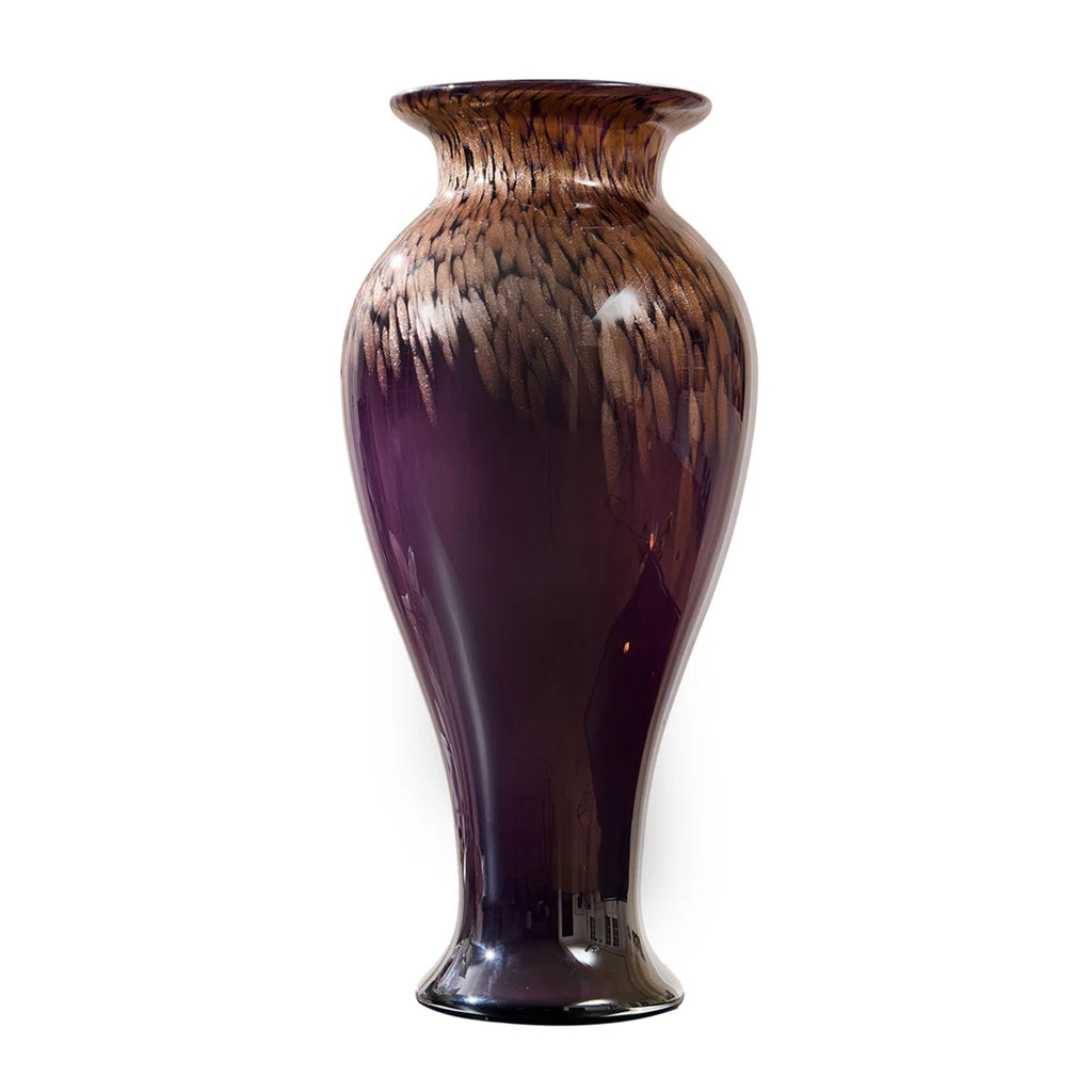 Hand-blown stained glass tabletop modern vase with , glazed glass grain and wide mouth decorative fashionable floor vase