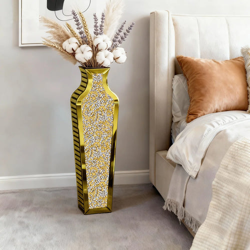 DeGrailly Luxury Gold Glass Glass Floor Vase Crystal Home Decor