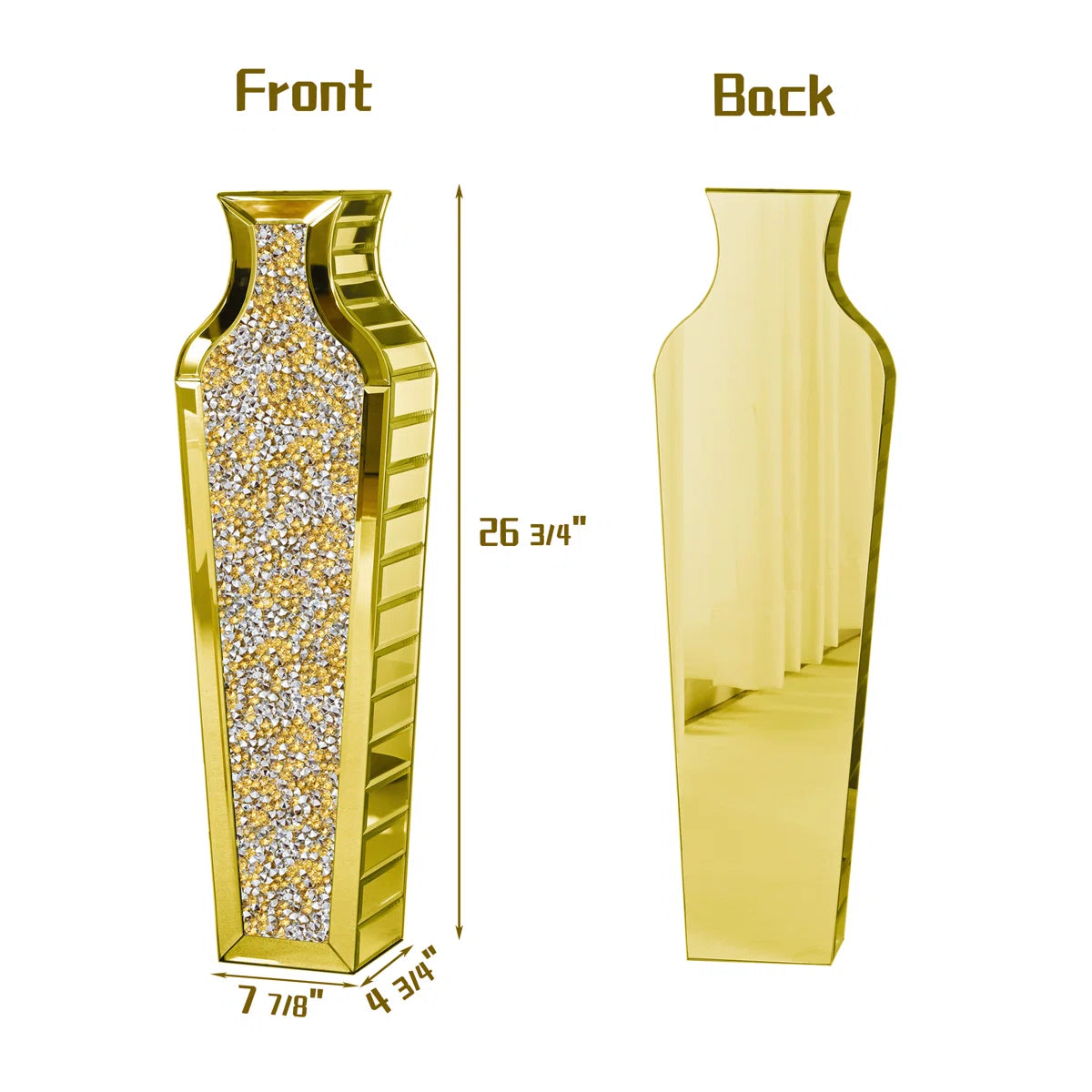 DeGrailly Luxury Gold Glass Glass Floor Vase Crystal Home Decor