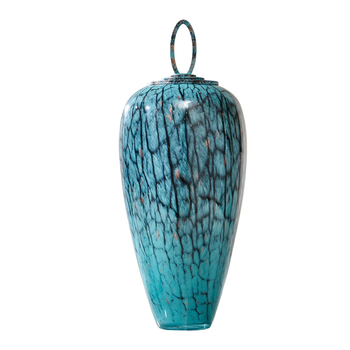 Hand-blown fashionable blue tree-shaped textured colored glass tabletop modern vase with glazed glass texture and wide mouth decorative vase