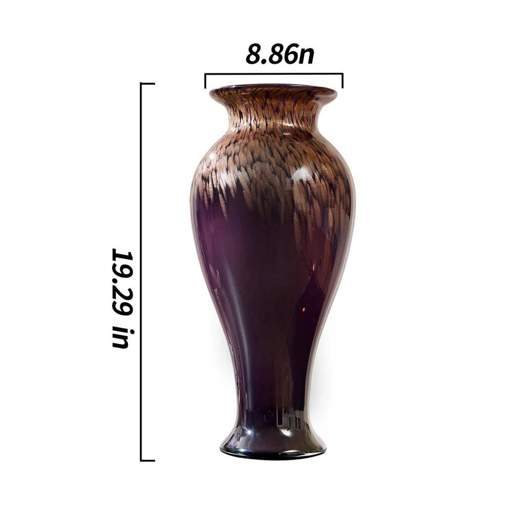 Hand-blown stained glass tabletop modern vase with , glazed glass grain and wide mouth decorative fashionable floor vase