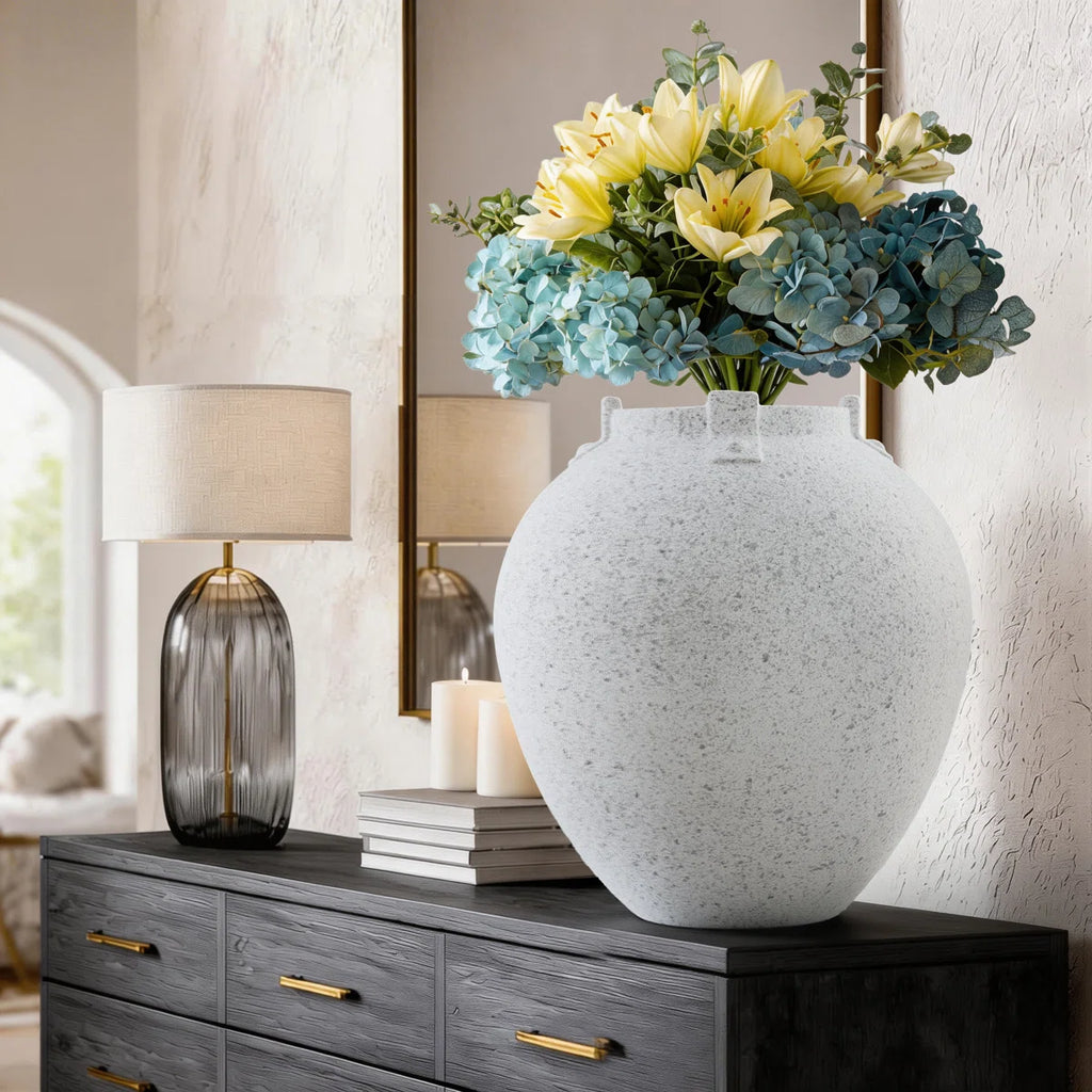 Neutral Textured Ceramic Table Vase Stoneware & Terracotta Table Vase White Textured Porcelain Vase
