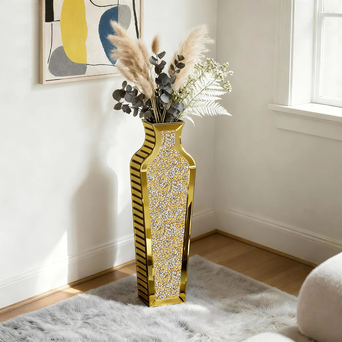 DeGrailly Luxury Gold Glass Glass Floor Vase Crystal Home Decor