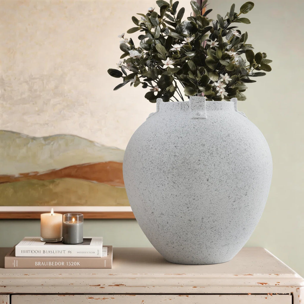 Neutral Textured Ceramic Table Vase Stoneware & Terracotta Table Vase White Textured Porcelain Vase