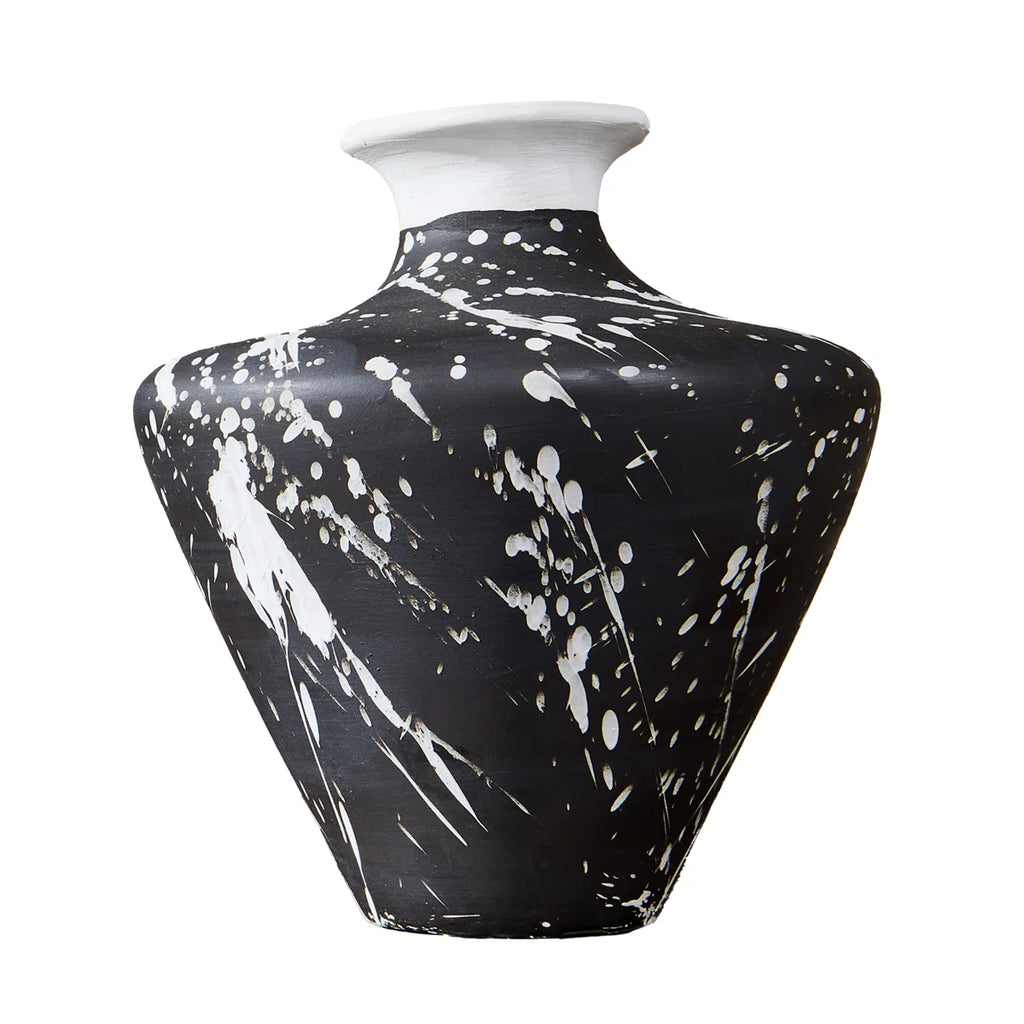 Irregular handcrafted ceramic tabletop vase, splash-ink pattern ceramic vase, ceramic textured decorative vase