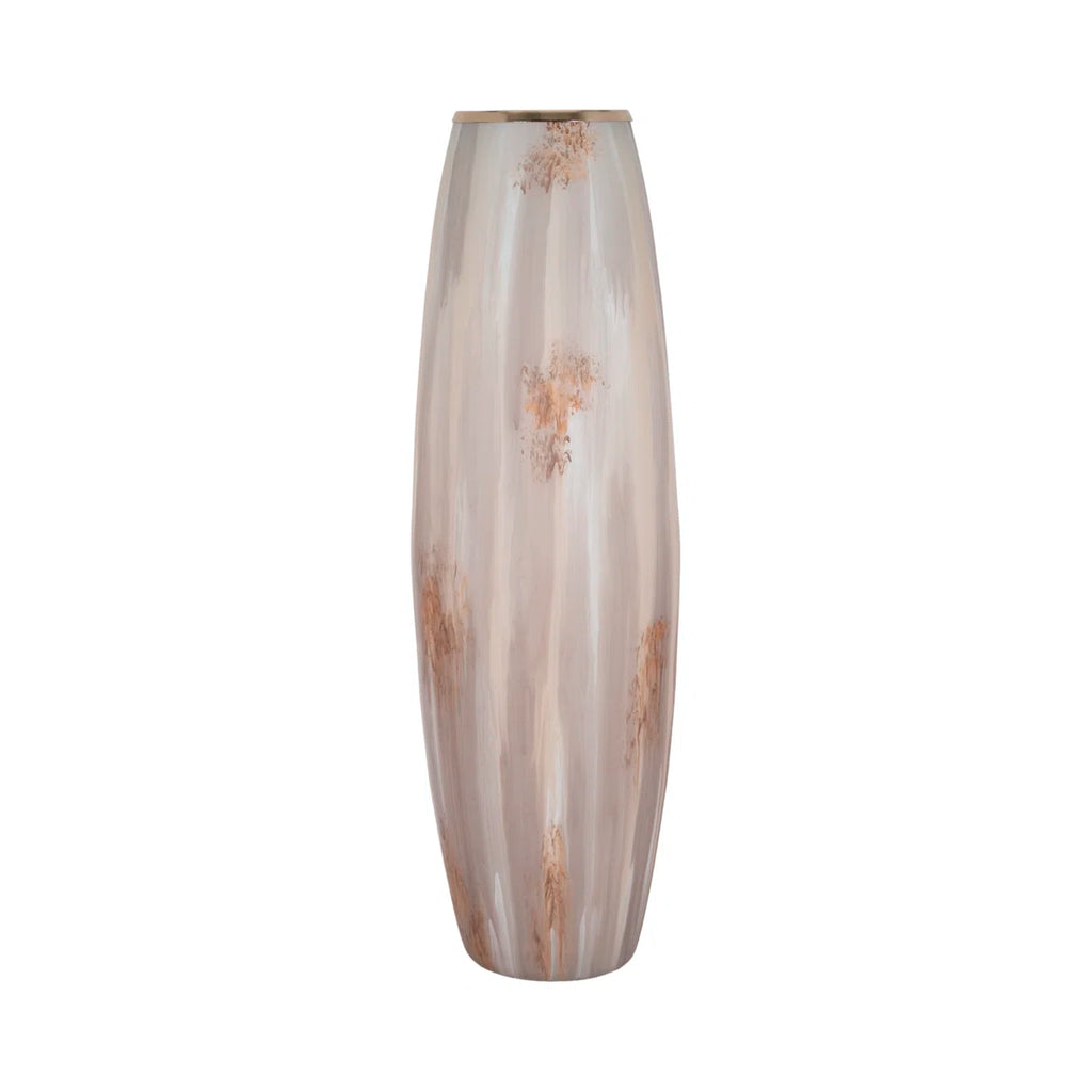 Jocelyn Modern Textured Tall Glass Vase for Home Decor - Decorative Table Flower Vase with Metal Rim for Living Room Styling and Tabletop Display - Tan