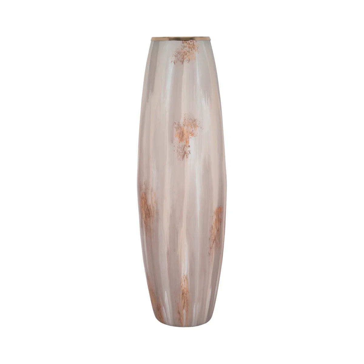 Jocelyn Modern Textured Tall Glass Vase for Home Decor - Decorative Table Flower Vase with Metal Rim for Living Room Styling and Tabletop Display - Tan