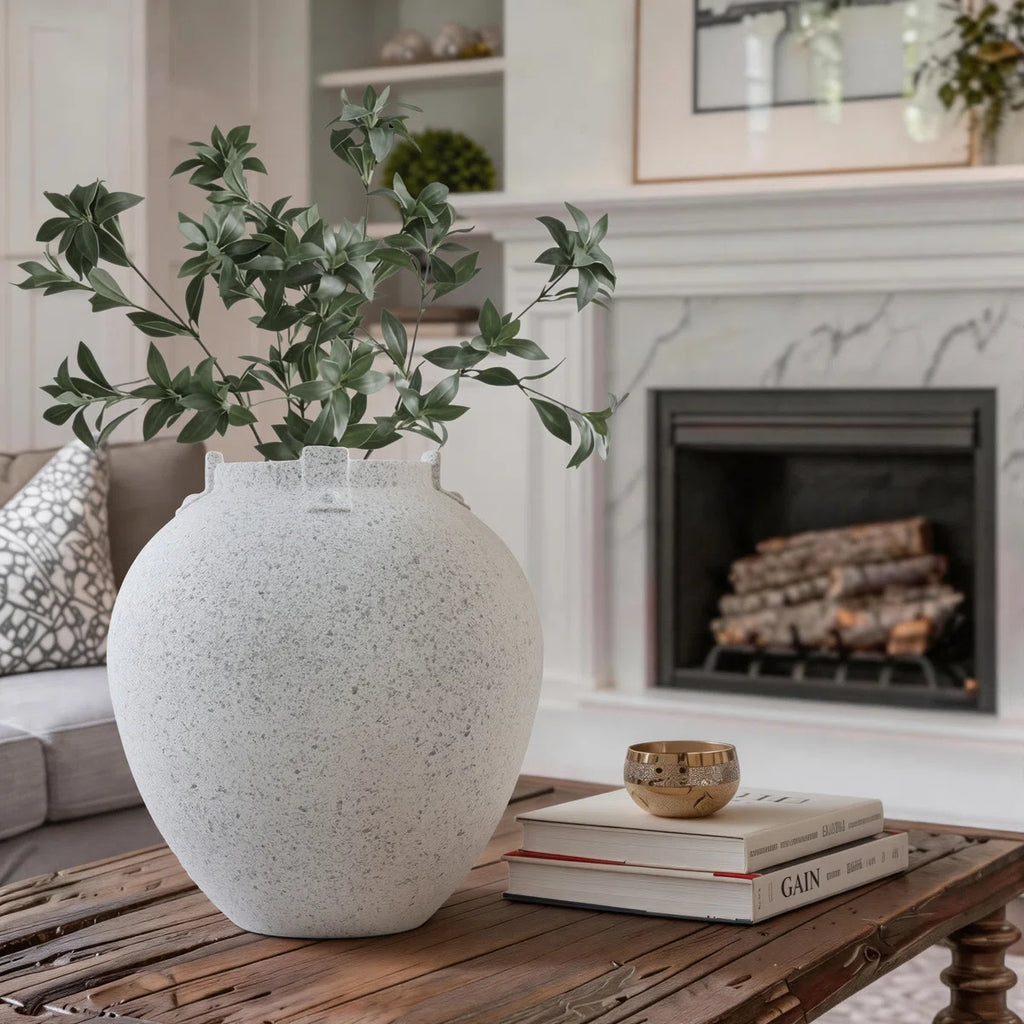 Neutral Textured Ceramic Table Vase Stoneware & Terracotta Table Vase White Textured Porcelain Vase