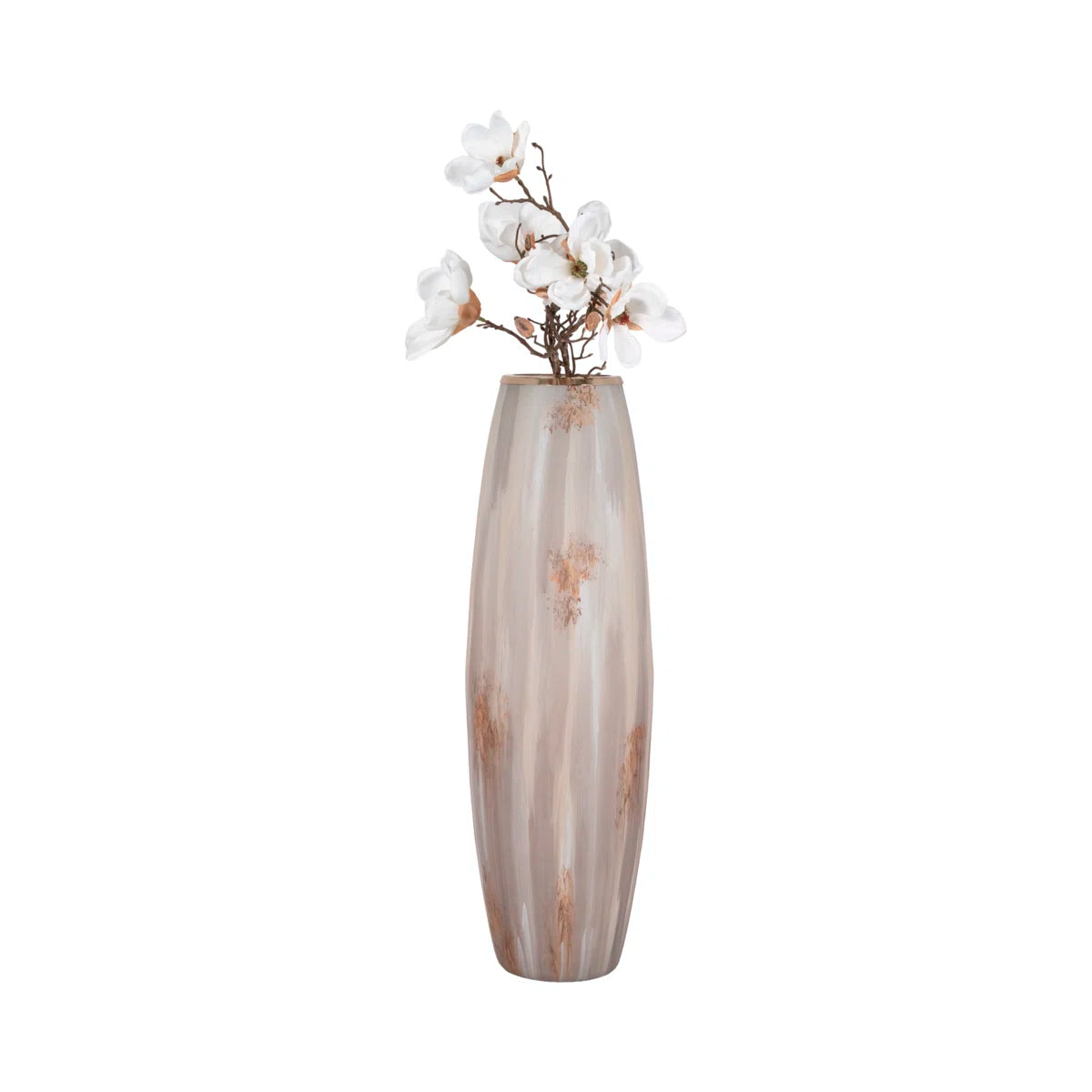 Jocelyn Modern Textured Tall Glass Vase for Home Decor - Decorative Table Flower Vase with Metal Rim for Living Room Styling and Tabletop Display - Tan
