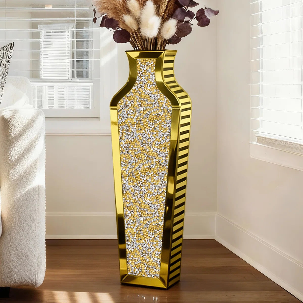 DeGrailly Luxury Gold Glass Glass Floor Vase Crystal Home Decor